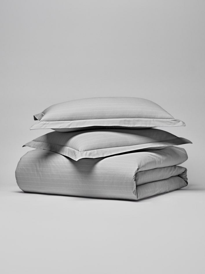Two pillows and a striped duvet in Turkish Silver/Signature colours - {{Turkish Silver/Signature White}}