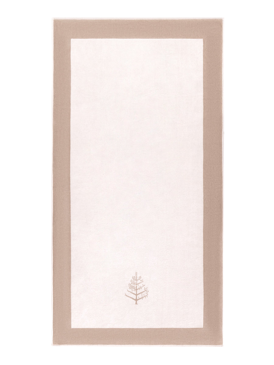 A "Californian Driftwood" Resort Towel with a subtle embroidered Four Seasons logo. The towel features a darker border - {{Californian Driftwood}}