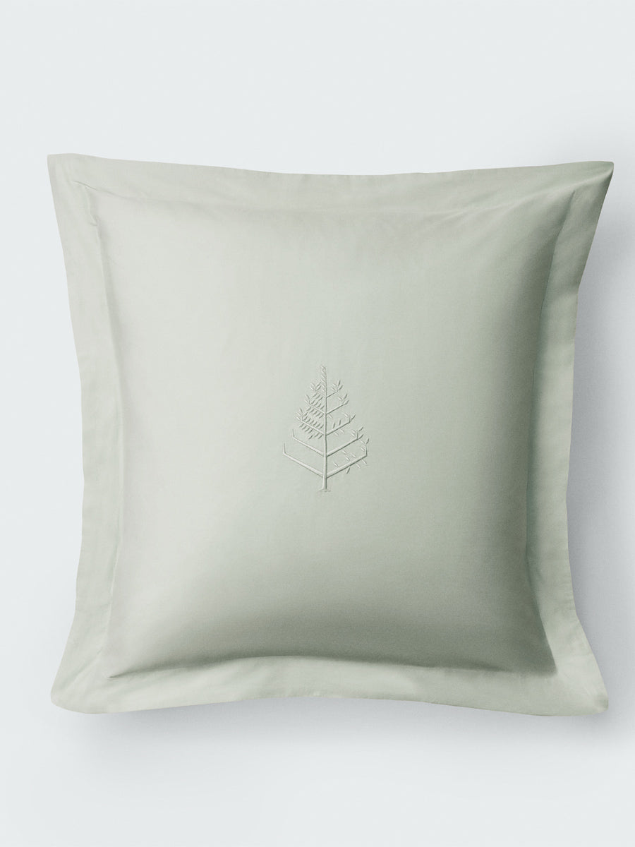 Florentine Sage Euro sham with flange border and centered tone-on-tone logo store. {{Florentine Sage}}