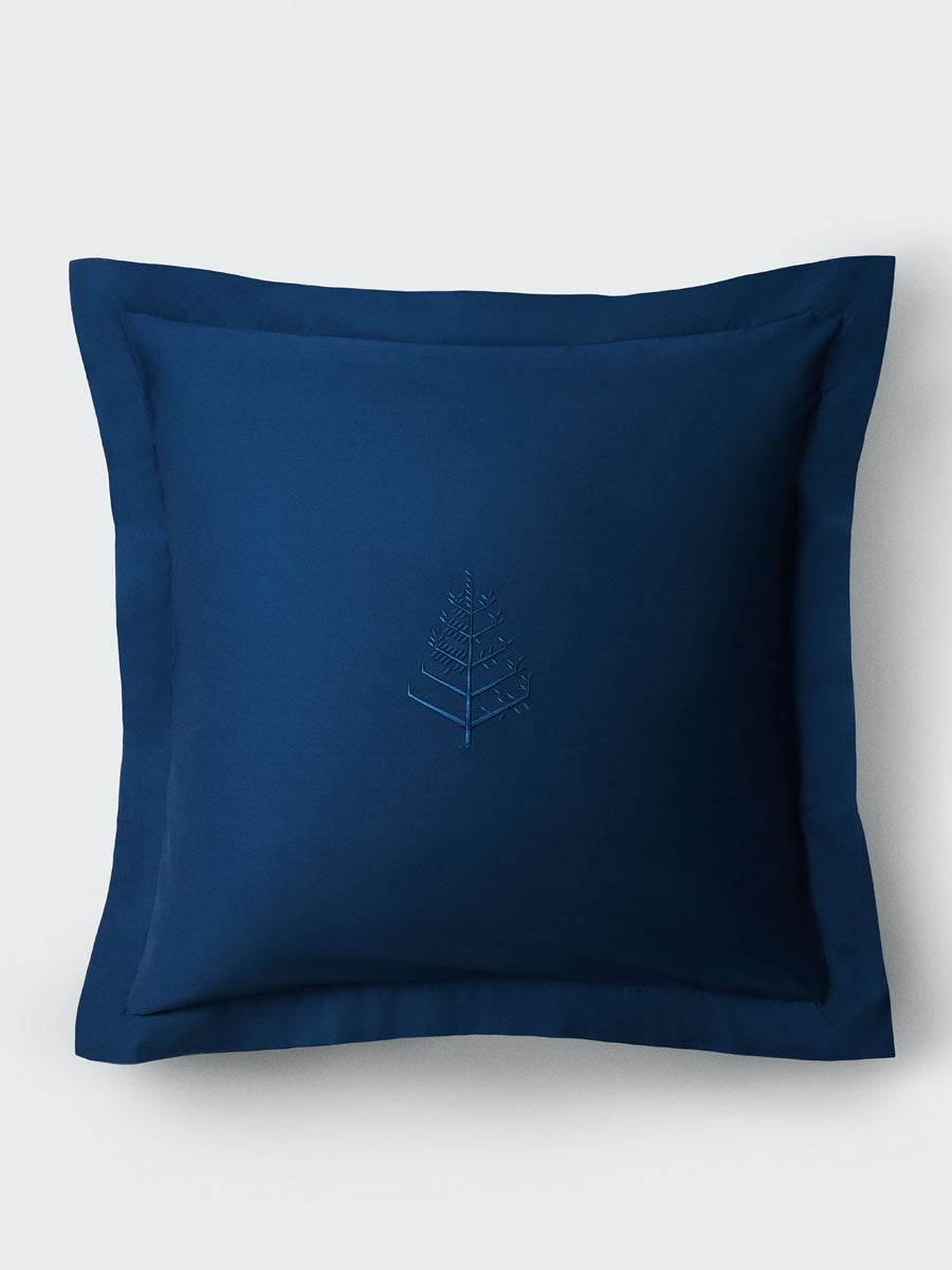 Riviera Navy Euro sham with flange border and centered tone-on-tone logo store. {{Riviera Navy}}