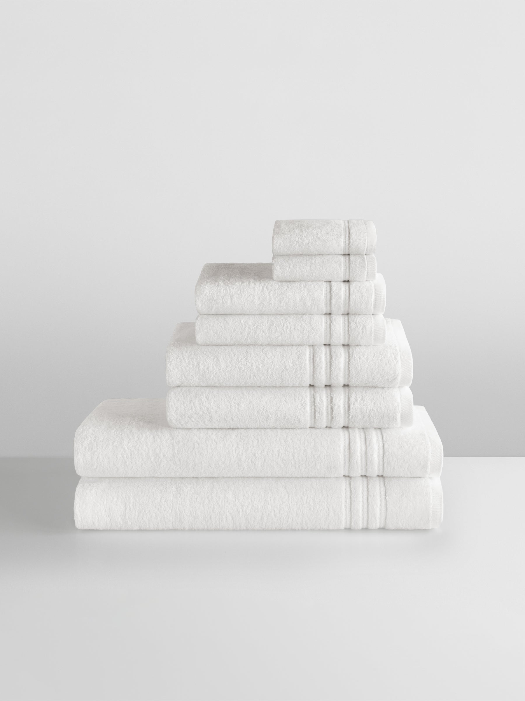 Four Seasons Bath Towel Ensemble, white, 8-piece set, 100% combed low twist cotton terry with dobby border - {{Signature White}}