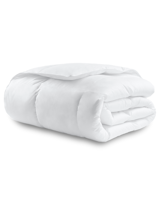 A folded Four Seasons Down Alternative Duvet, white, polyester, baffle box construction