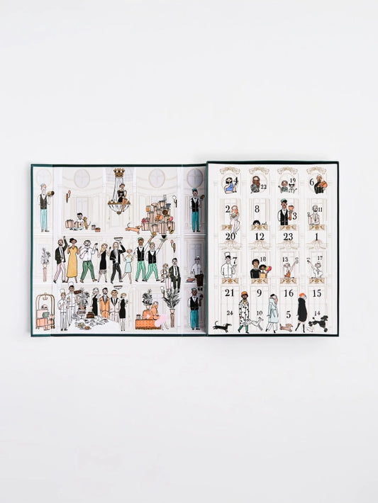 Illustrated Four Seasons Chocolate Advent Calendar calendar with character designs on a white background.