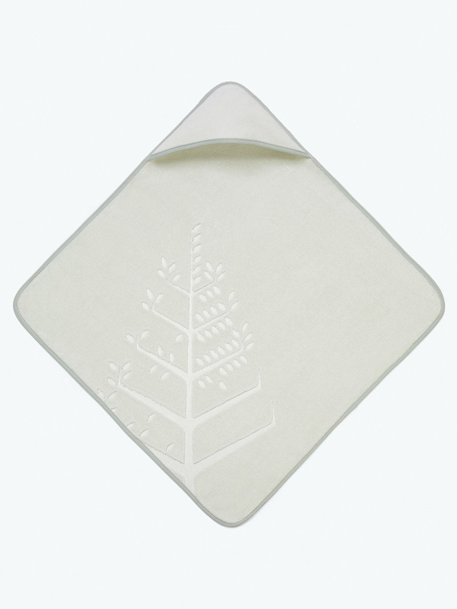 Soft and absorbent baby hooded towel in "Safari Sage" with embroidered Four Season logo. - {{Safari Sage / Mountain Grey}}