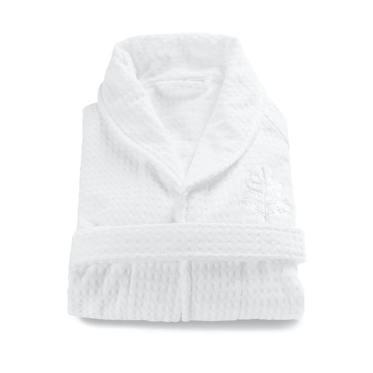 Four Seasons Bath Robe, 100% velour jacquard cotton, white, streamlined tailored fit, double belt-loop, Four Seasons logo embroidered on chest