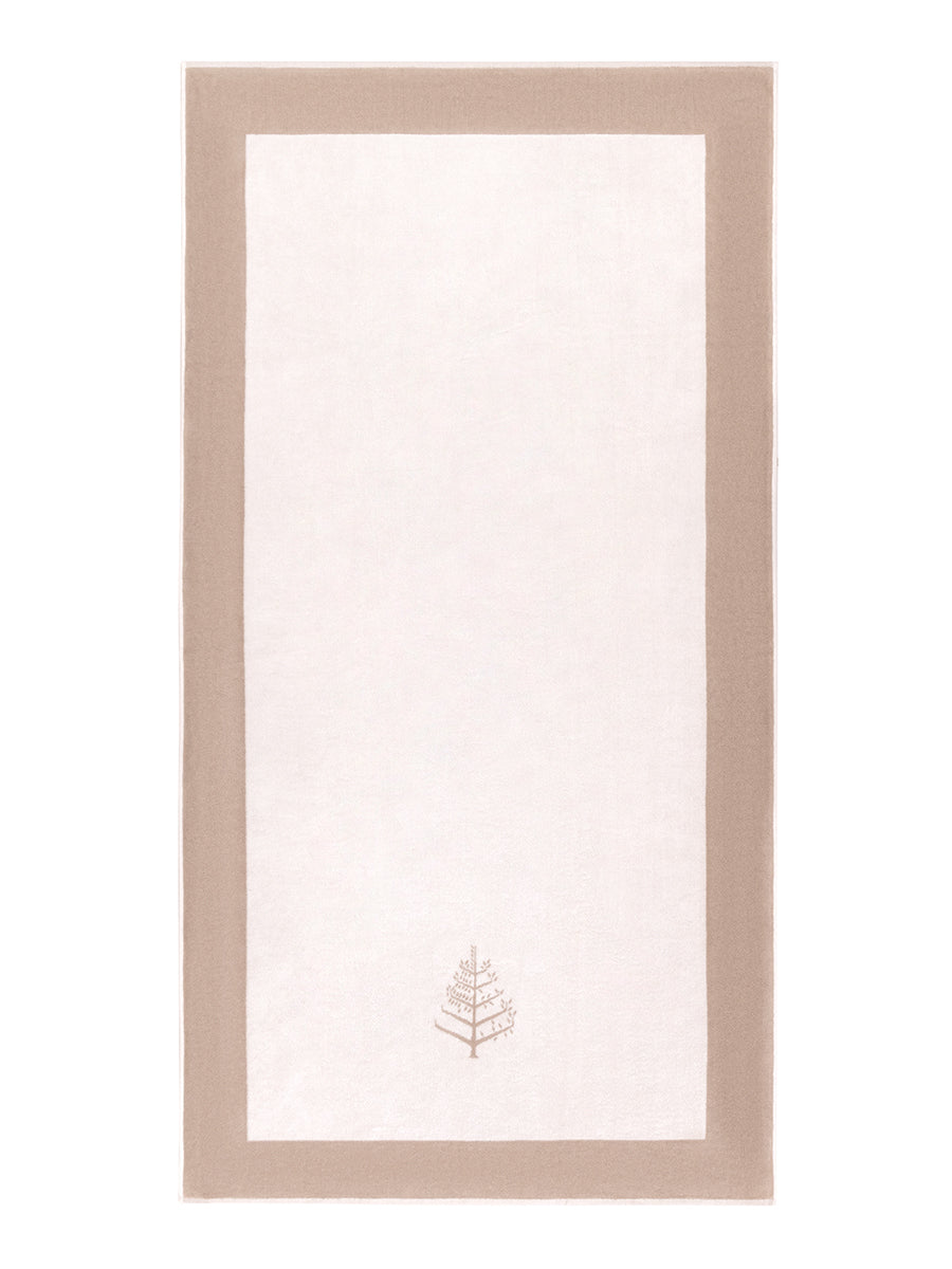 A "Californian Driftwood" Resort Towel with a subtle embroidered Four Seasons logo.  The towel features a darker border