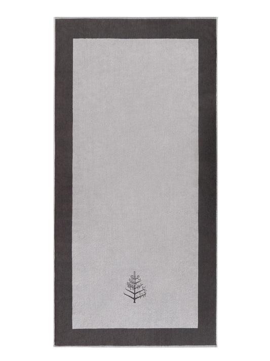 A "Hampshire Charcoal" Resort Towel with a subtle embroidered Four Seasons logo. The towel feature a darker  border. - {{Hampshire Charcoal}}