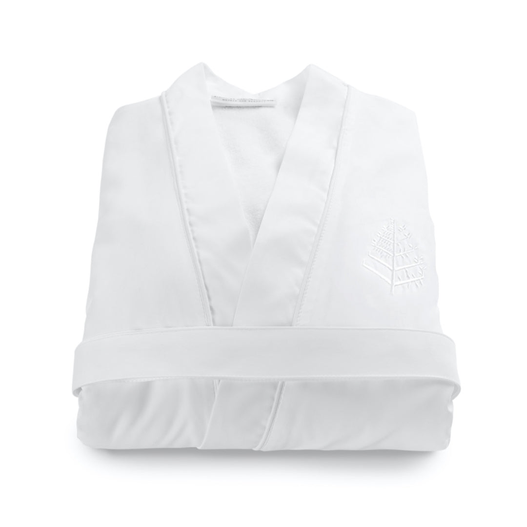 Four Seasons Spa Robe, white, plush microfiber terry lining, refined tonal piping, tailored fit, Four Seasons logo embroidered on chest