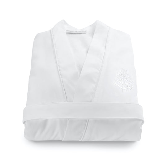 Four Seasons Spa Robe, white, plush microfiber terry lining, refined tonal piping, tailored fit, Four Seasons logo embroidered on chest