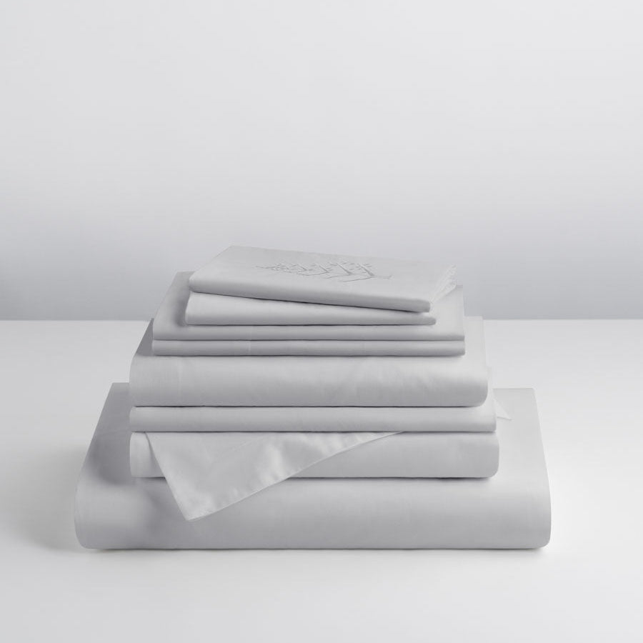 Turkish Silver-colored sheet set, stacked on top of each other, soft and comfortable. - {{Turkish Silver}}