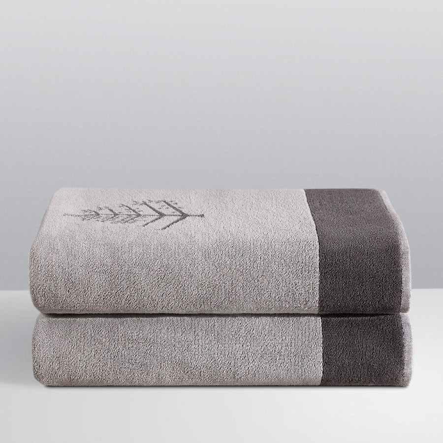Four Seasons Resort Towel Set, grey and white grand-sized towels, sustainable cotton, signature embroidered design - {{Hampshire Charcoal}}
