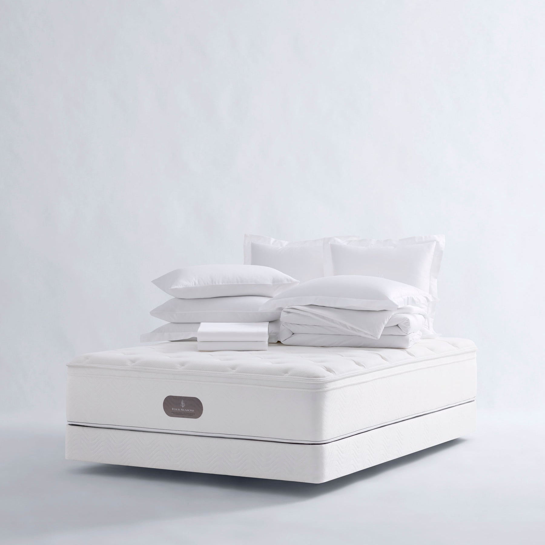 Four Seasons Signature Plush Sleep Set with mattress, duvet, pillows, Queen size, white