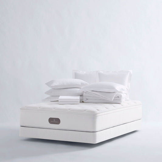 Four Seasons Signature Plush Sleep Set with mattress, duvet, pillows, Queen size, white