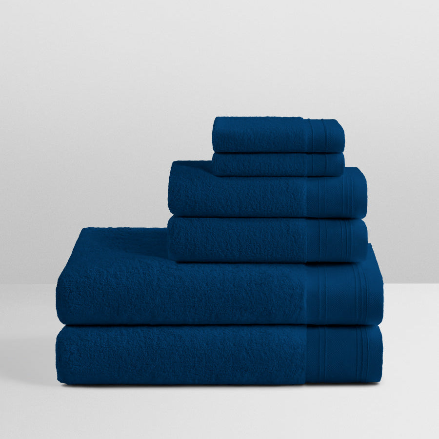 6-piece colored towel set in Riviera Navy, Finished with a cotton jacquard border. - {{Riviera Navy}}