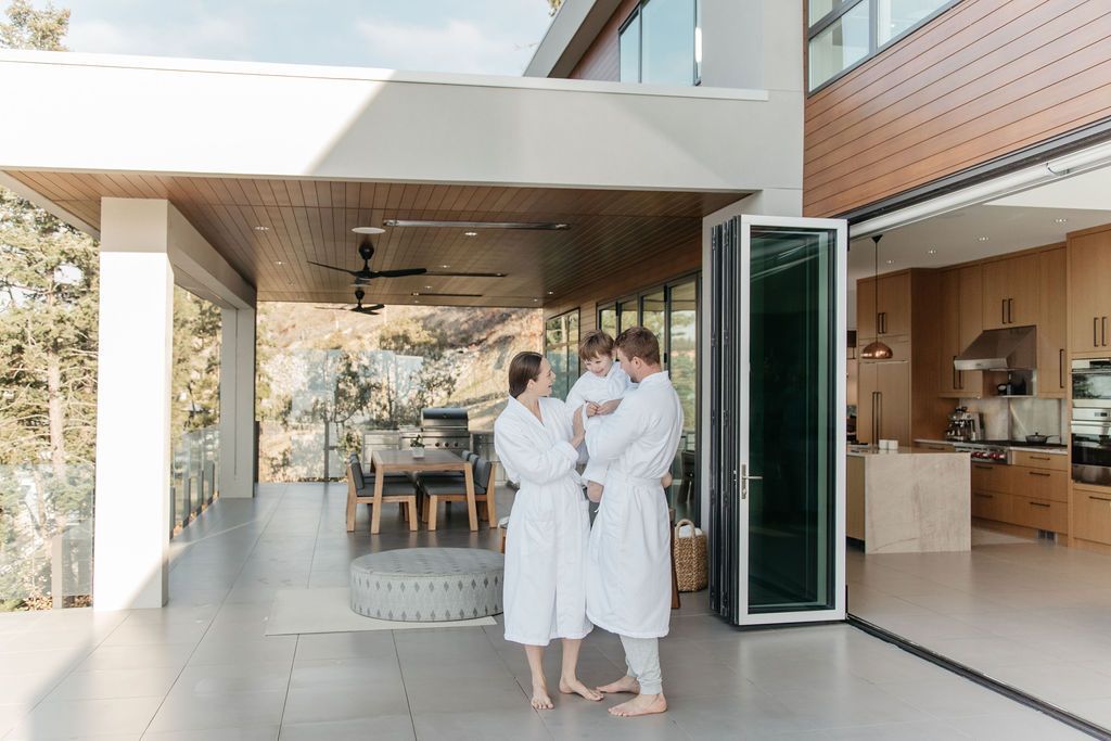 A family wearing comfortable spa robes.