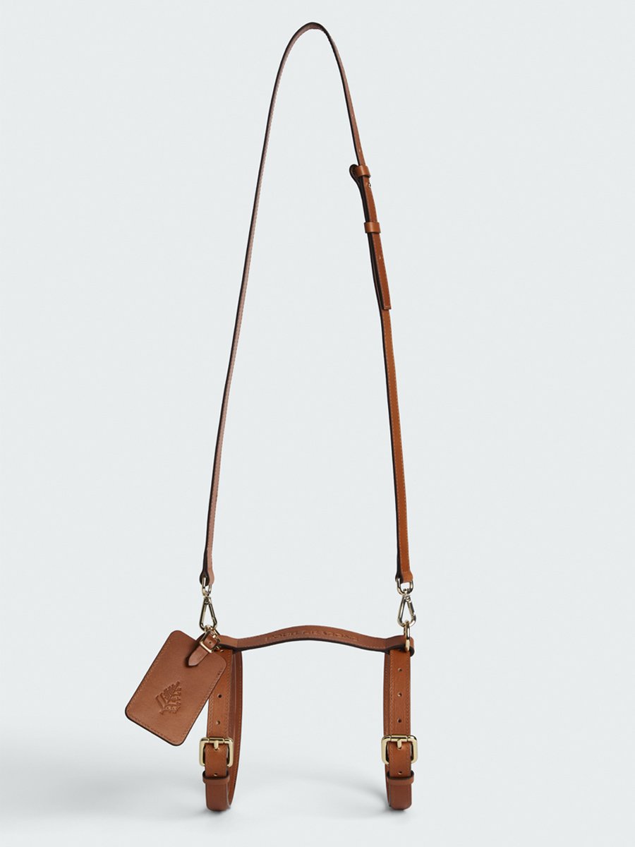 Four Seasons brown Italian leather travel strap, adjustable with removable cross-body strap