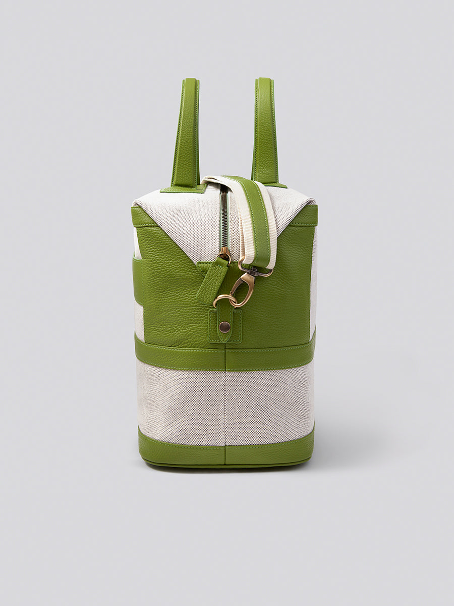 Side view of The Steamer travel bag in Kyoto Matcha from the Four Seasons Travel Collection.