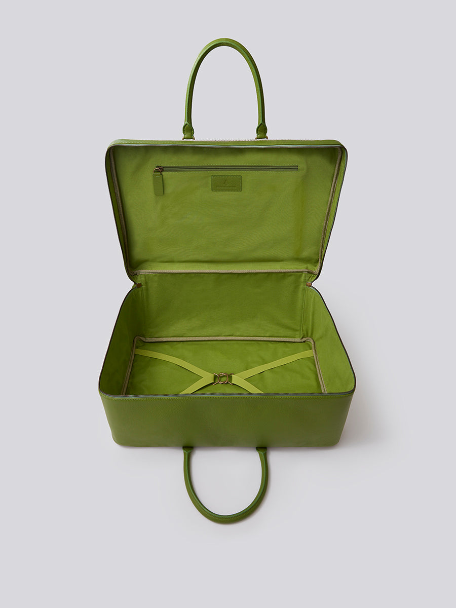 The Valisette - Four SeasonsThe Valisette travel bag in Kyoto Matcha from the Four Seasons Travel Collection with the interior visible. At Home