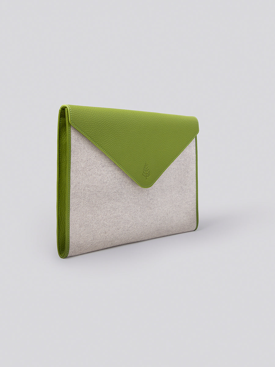 Side view of The Laptop Sleeve in Kyoto Matcha from the Four Seasons Travel Collection.