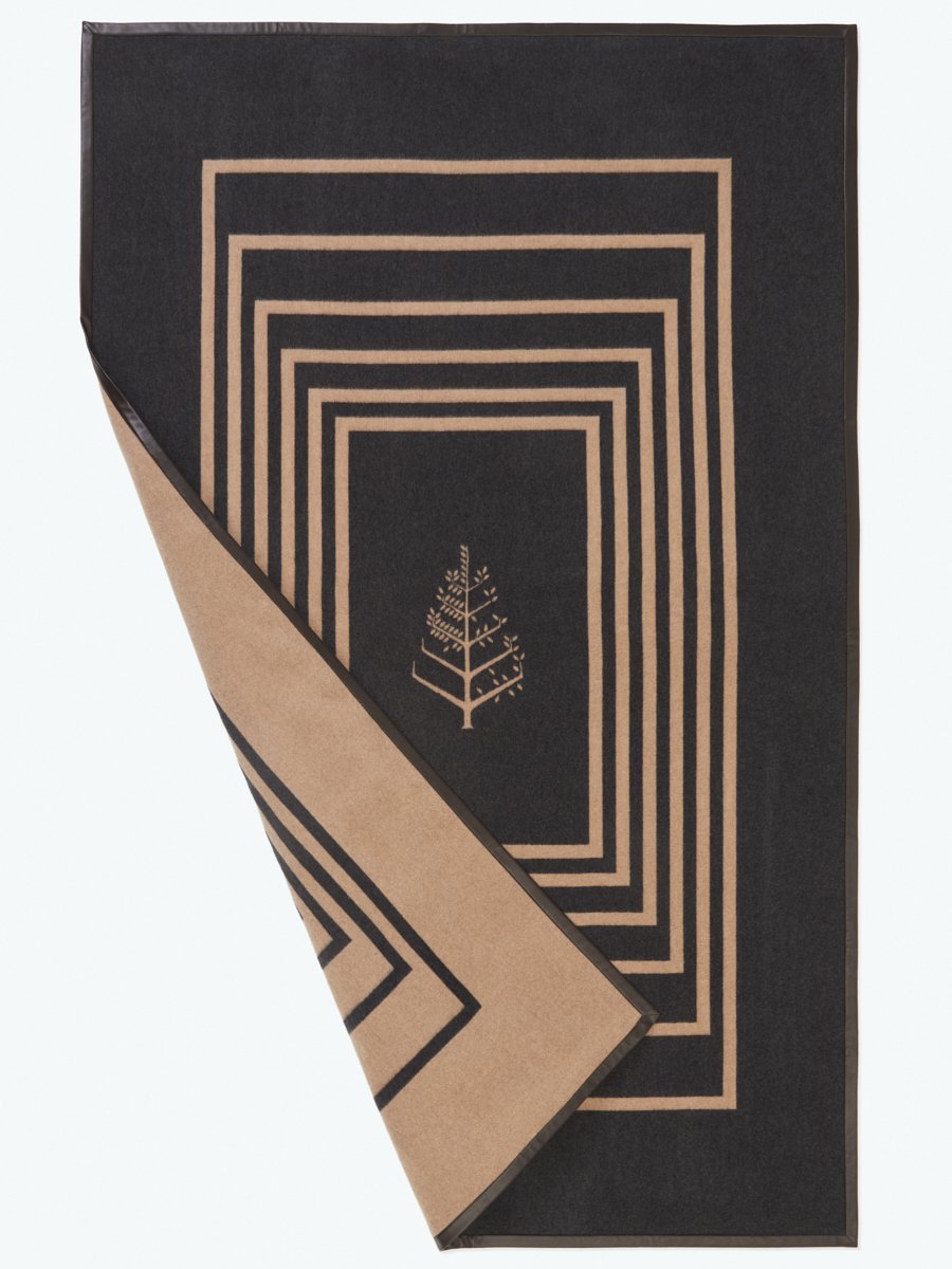 Four Seasons Leather Trim Throw, black and beige, Italian cashmere, leather trim, modern design, luxury accent