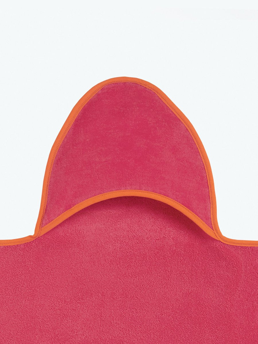 Soft and absorbent hooded towel in "Coral Reef Pink" with an embroidered Four Seasons logo.
